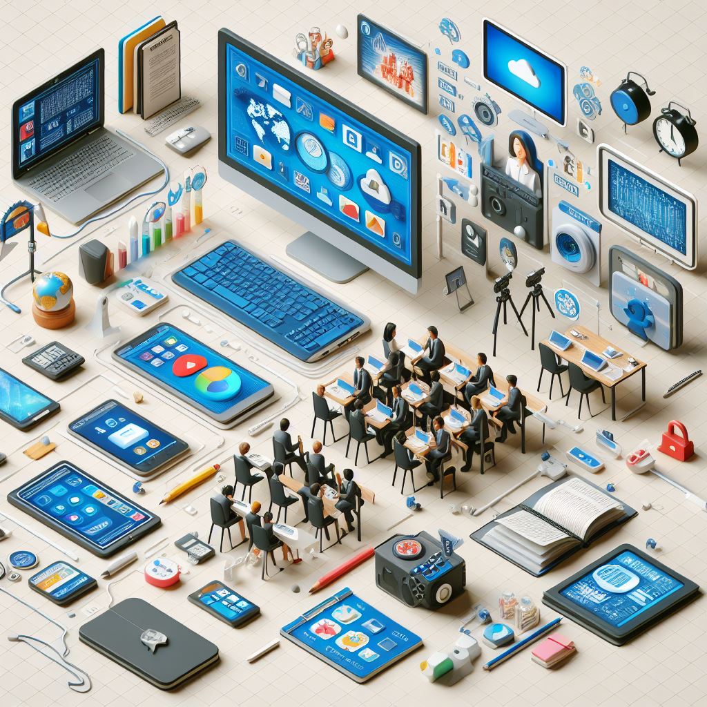 Collage of electronic equipment used for instruction